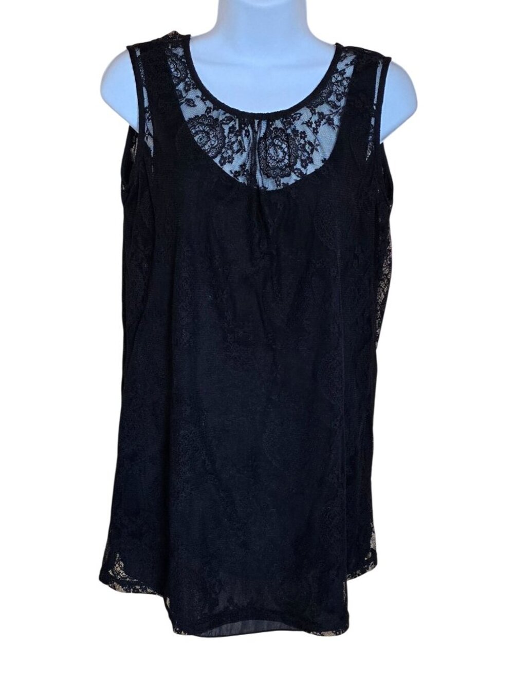 Black Lace Sleeveless Tunic TopSemi-Sheer goth whimsygoth office wear preppy